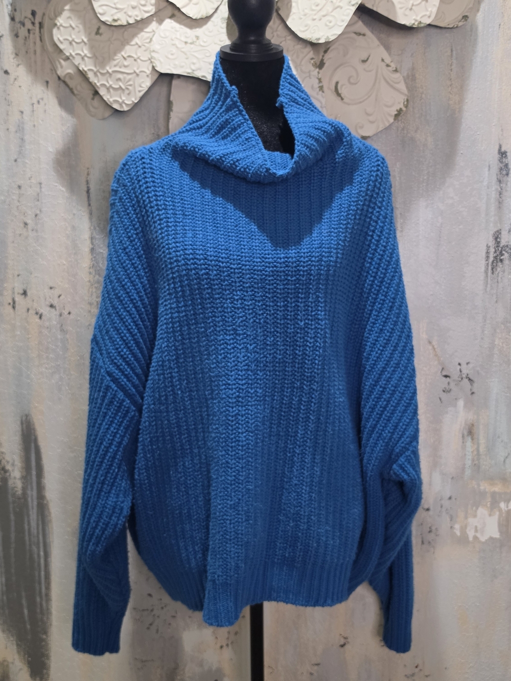 Free People Bright Blue Cowlneck Sweater Size S